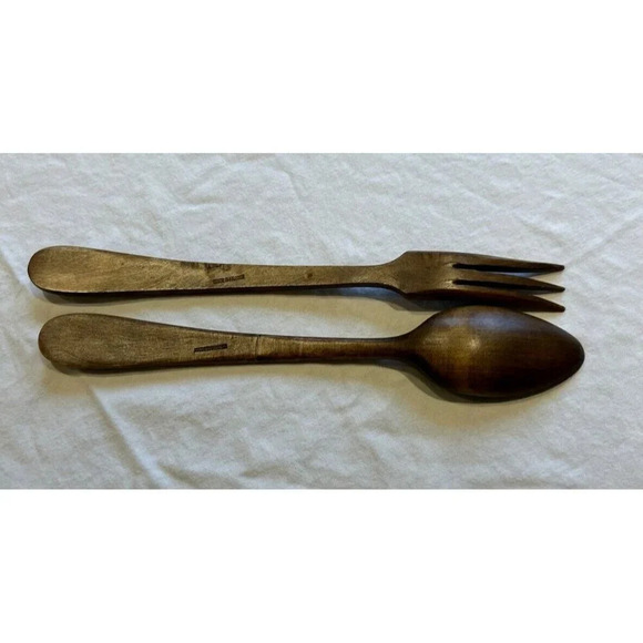 Wooden Fork & Spoon Woodcroftery France Tossed Salad Wood MCM BOHO 14" - Picture 4 of 4